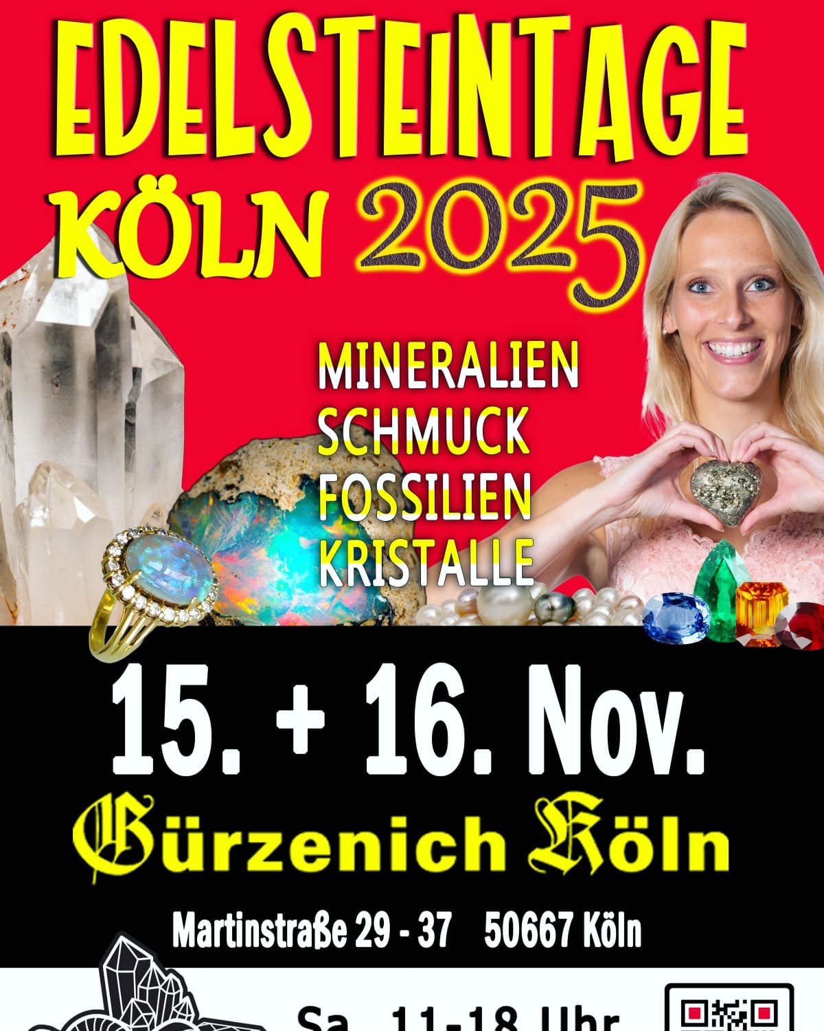 :🌟 Edelsteintage Köln im Gürzenich – 15. & 16. November 2025 🌟
Freut euch auf ein funkelndes Wochenende im Herzen von Köln! 💎✨ Rund 50 Aussteller aus nah und fern präsentieren ihre Schätze der Erde: 🔹 Mineralien, Edelsteine, Fossilien, Kristalle & Schmuck 🔹 Spannendes Highlight: Geodenknacken – die Überraschungseier der Natur! 🔹 Kostenlose Edelsteinbestimmung vor Ort 🔹 Eintritt frei für Kinder in Begleitung eines Erwachsenen 👨👩👧👦 📍 Ort: Gürzenich Köln 📅 Datum: Samstag & Sonntag, 15. + 16. November 2025 🕙 Uhrzeit: Sa. 11–18 Uhr und So. 13-18 Uhr (wegen Volkstrauertag) 👉 Entdeckt, staunt, fragt, kauft – ein glänzendes Erlebnis für die ganze Familie! Teilt den Beitrag und bringt eure Freunde mit – wir freuen uns auf euch! 💖 #edelsteintageköln #edelsteine #mineralien #fossilien #kristalle #gürzenichköln #familienevent #geodenknacken #mineralienmesse #veranstaltungenköln